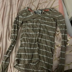 long sleeve striped tan and white shirt